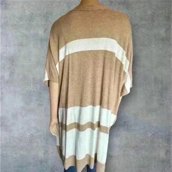 Loft Open Front Cardigan Tan & Cream Striped Knit Lightweight Sweater sz 20/22 - Picture 6 of 9